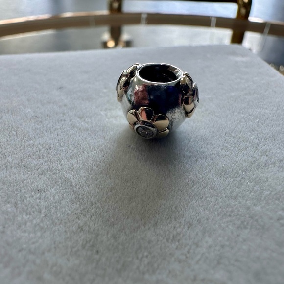 Pandora Silver and Gold Bracelet Charm with Floral Design - Picture 2 of 8